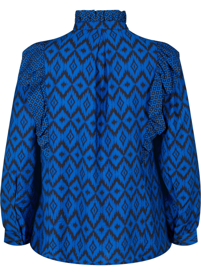 Viscose shirt blouse met franjes, True blue w. Black, Packshot image number 1