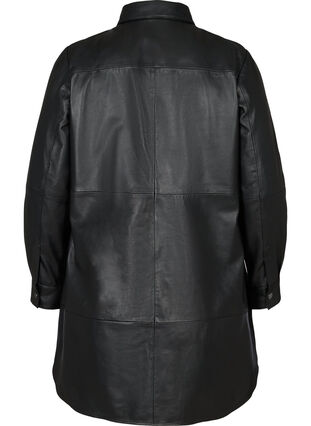 Lange blouse jas in leer, Black, Packshot image number 1