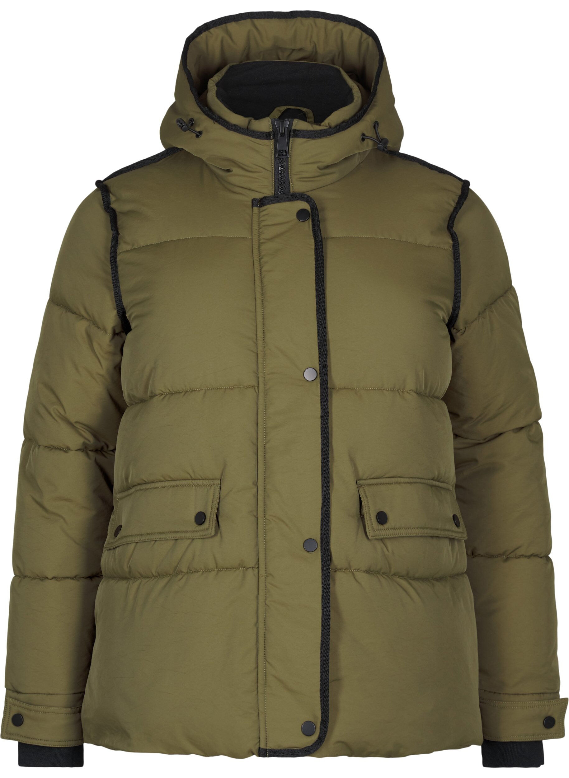 Korte puffer jas met contrastdetails