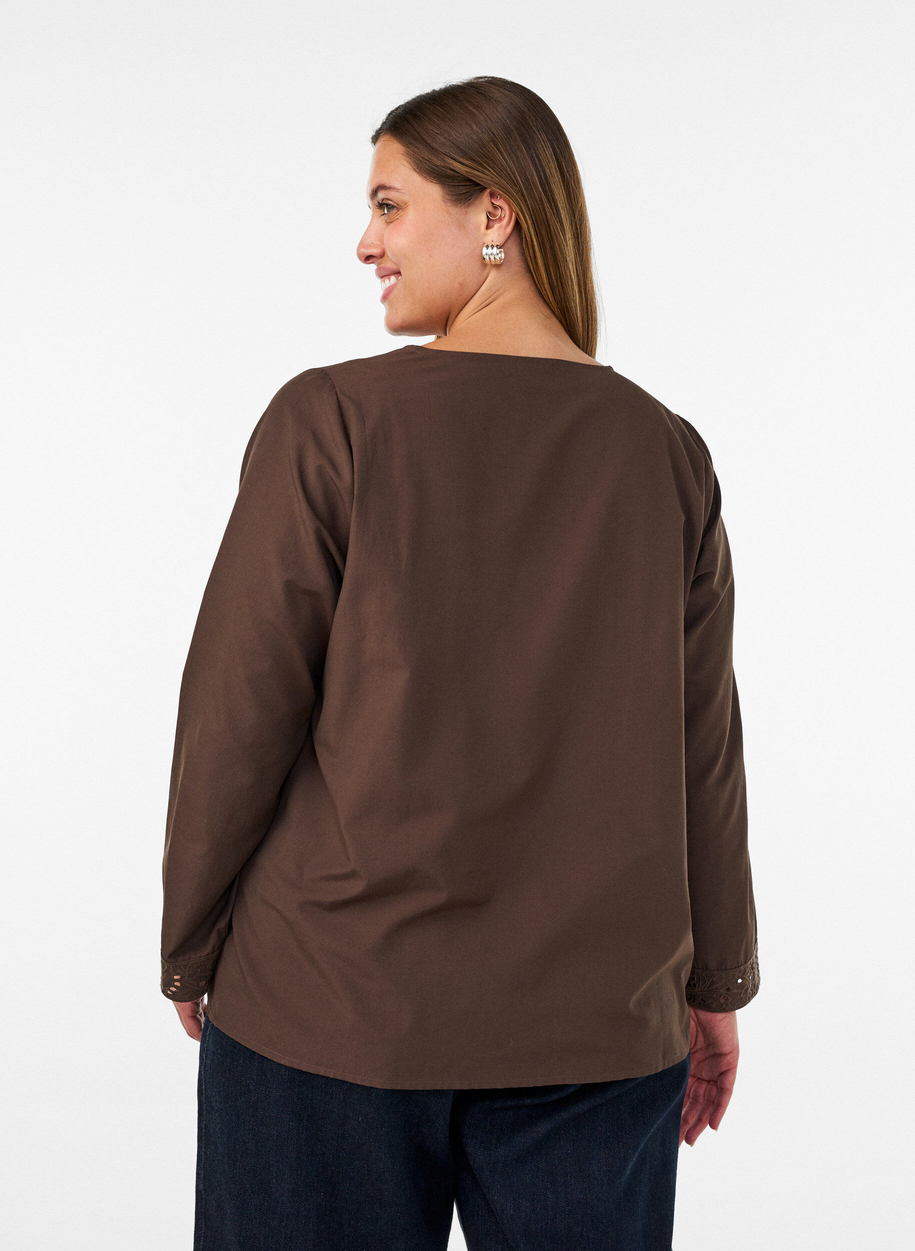 ZizziBlouse met broderie anglaise, Bruin, Model image number 2