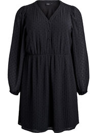 Korte jurk met tonale strepen en gestructureerde stippen, Zwart
