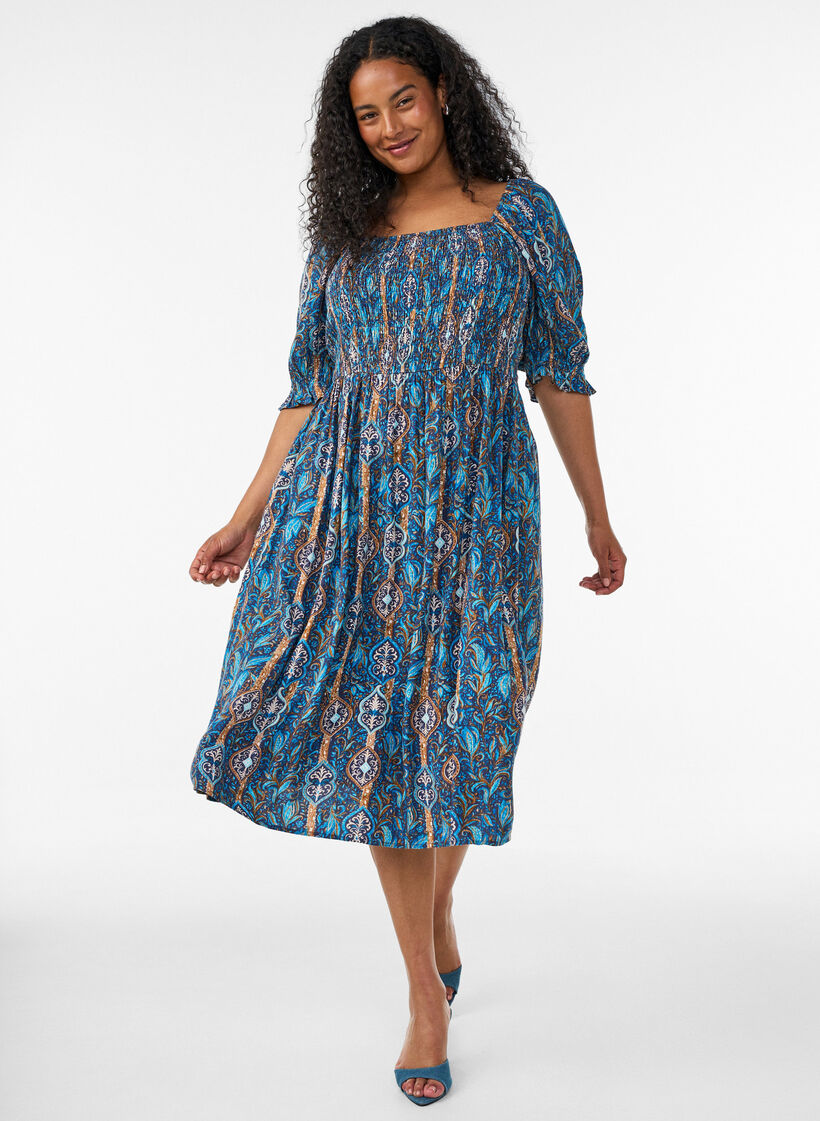 Zomerjurk in viscose met paisley print, Blauw, Model image number 0