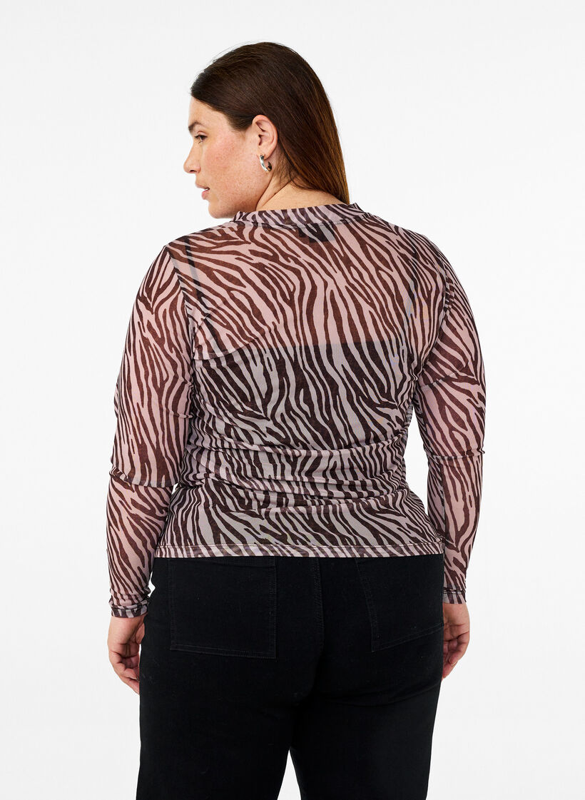 Mesh top met zebra print, Zwart, Model image number 2