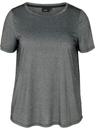 T-shirt met glitters en korte mouwen, Black w Silver 