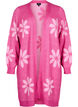 Lange cardigan met bloemen breisel, Raspberry Rose Comb, Packshot image number 0