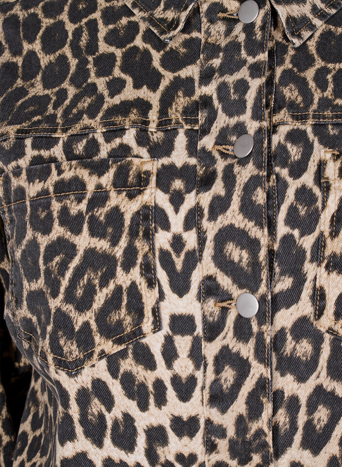Denim jacket met luipaardprint en borstzakken, Bruin, Packshot image number 2