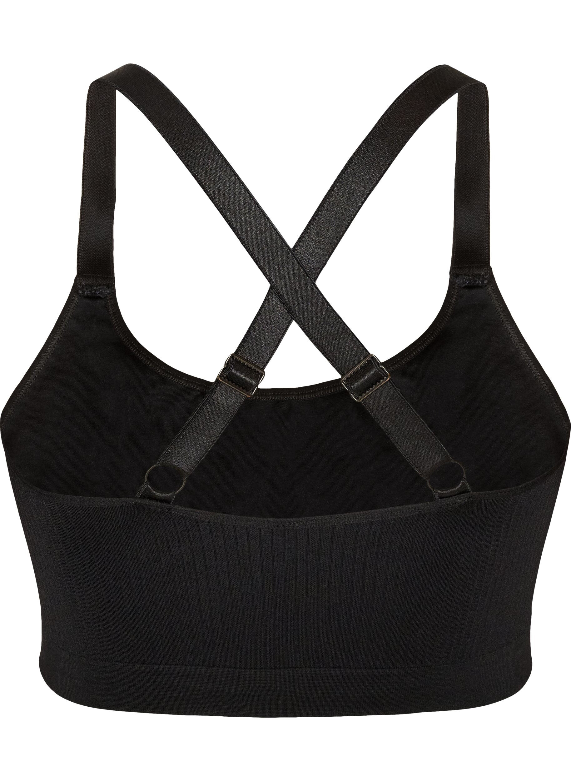 ZizziNaadloze geribde sportbeha, Zwart, Packshot image number 1