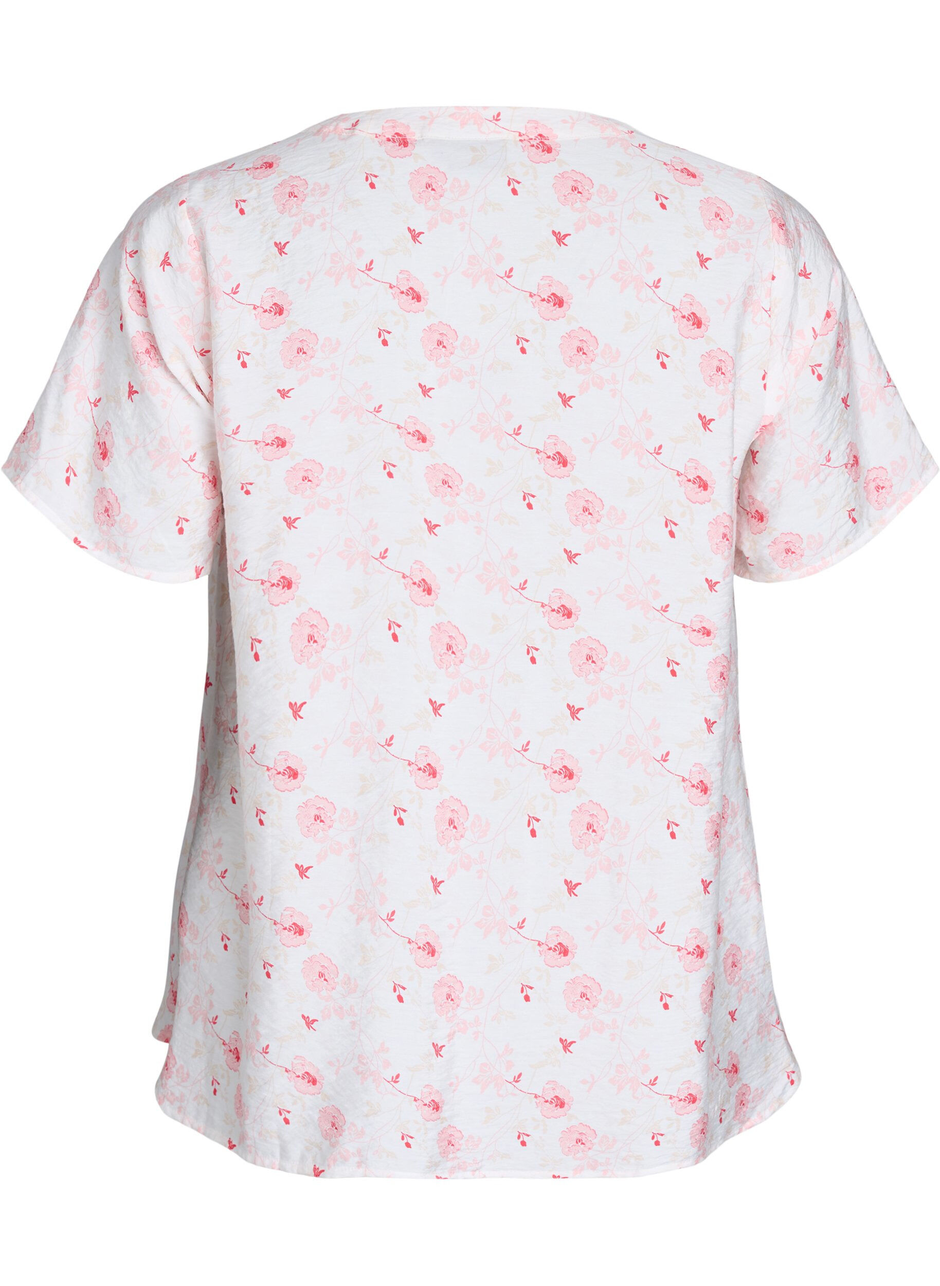 Zizzi Blouse met korte mouwen en bloemenprint, Roze, Packshot image number 1