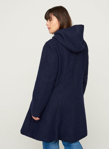 Lange jas met capuchon en wol, Black, Model image number 1
