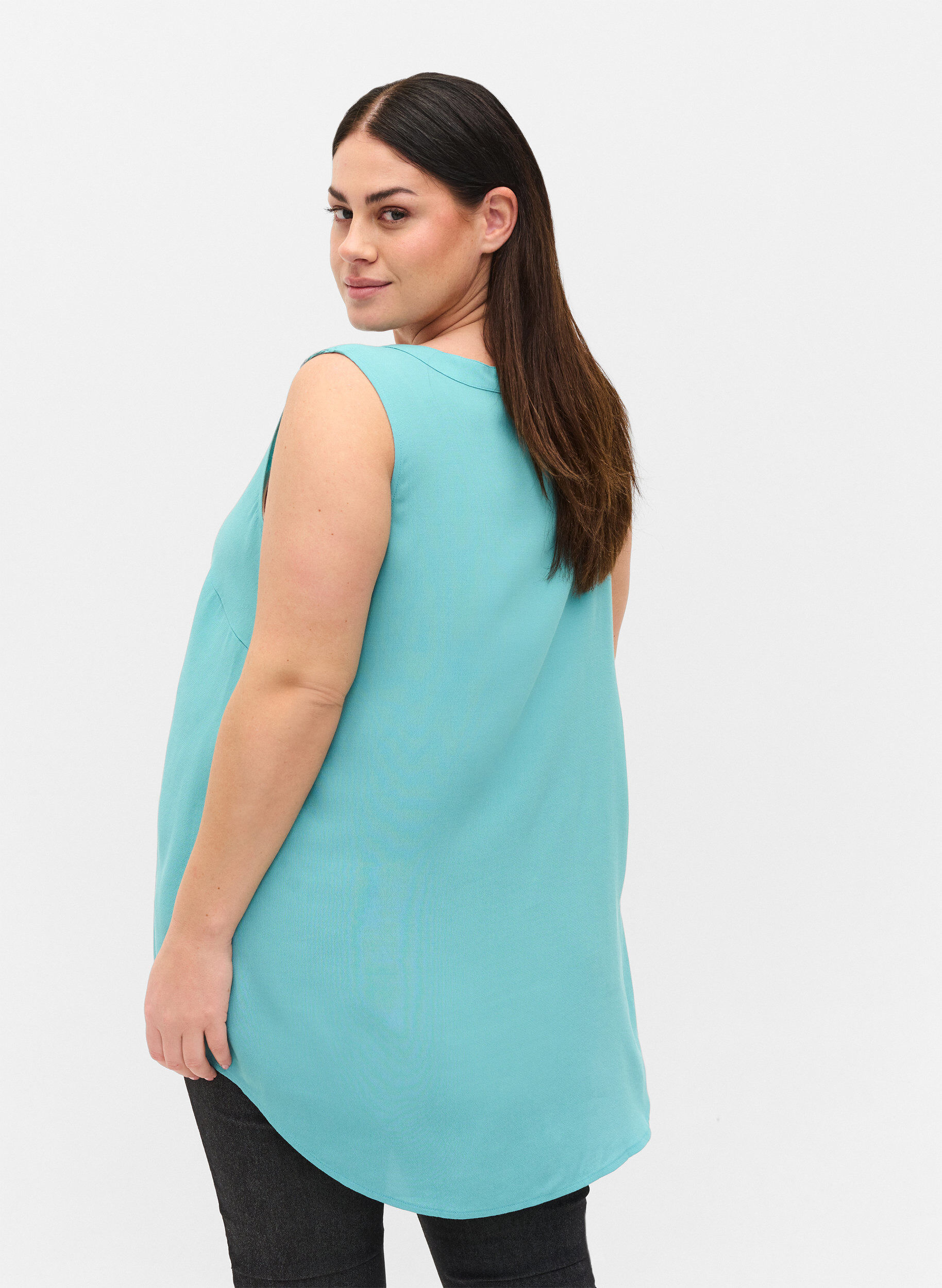 Zizzi Viscose top met  knopen, Aqua Sea, Model image number 1