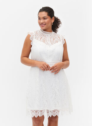 Mouwloze kanten jurk, Bright White, Model image number 0
