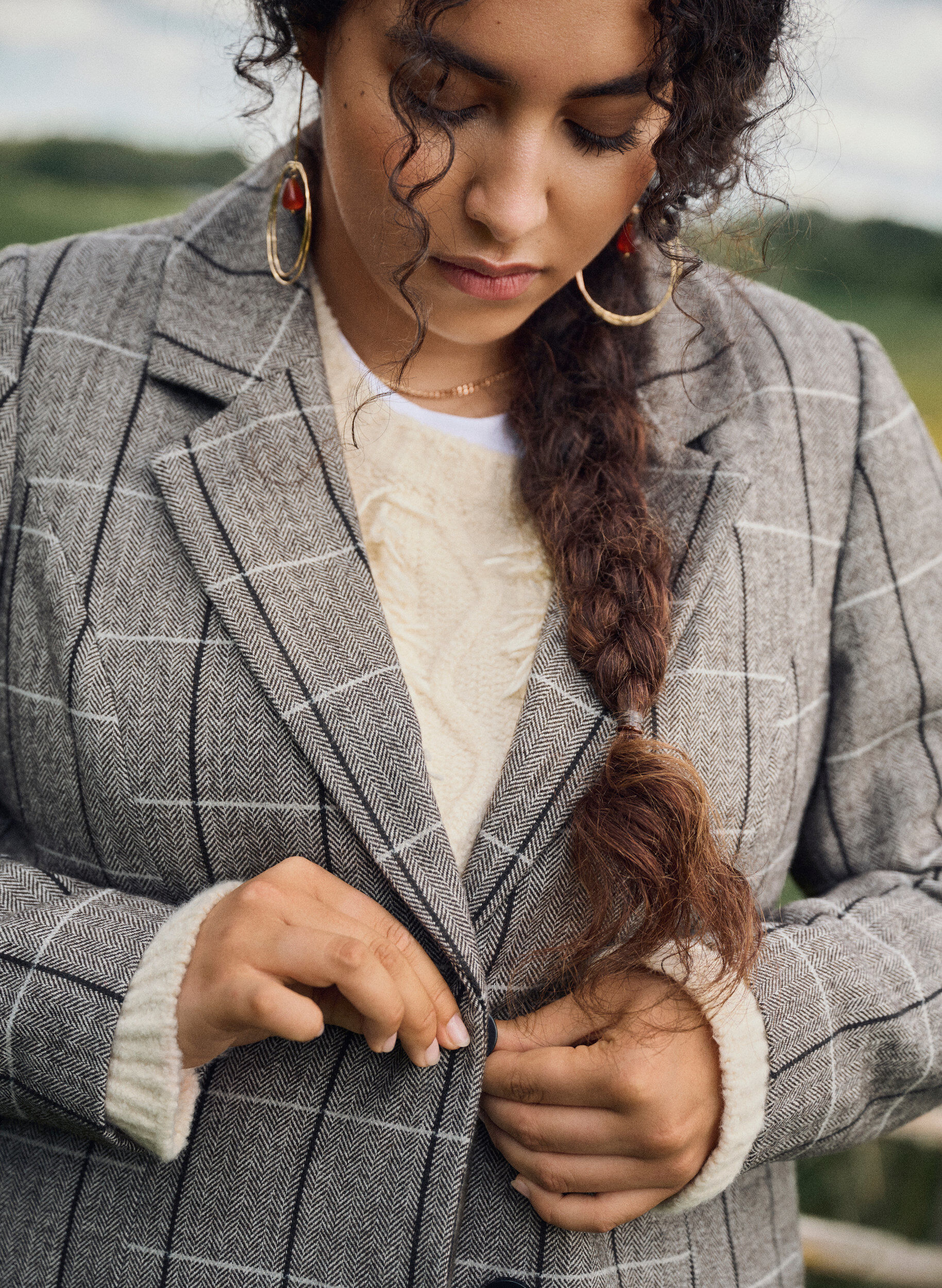 Zizzi Klassieke geruite blazer, Grijs, Image image number 0