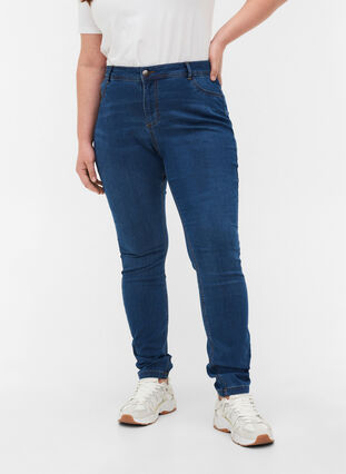 Extra slim fit Amy jeans met hoge taille, Blue d. washed, Model image number 4