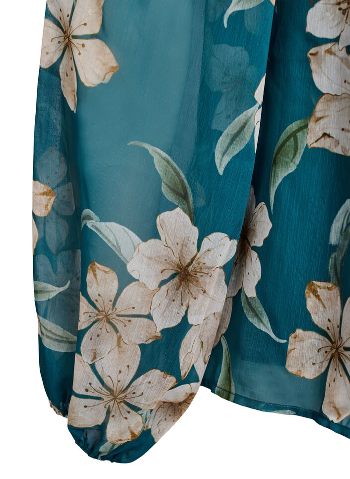 Chiffon blouse met bloemenprint en lange mouwen, Groen, Packshot image number 3
