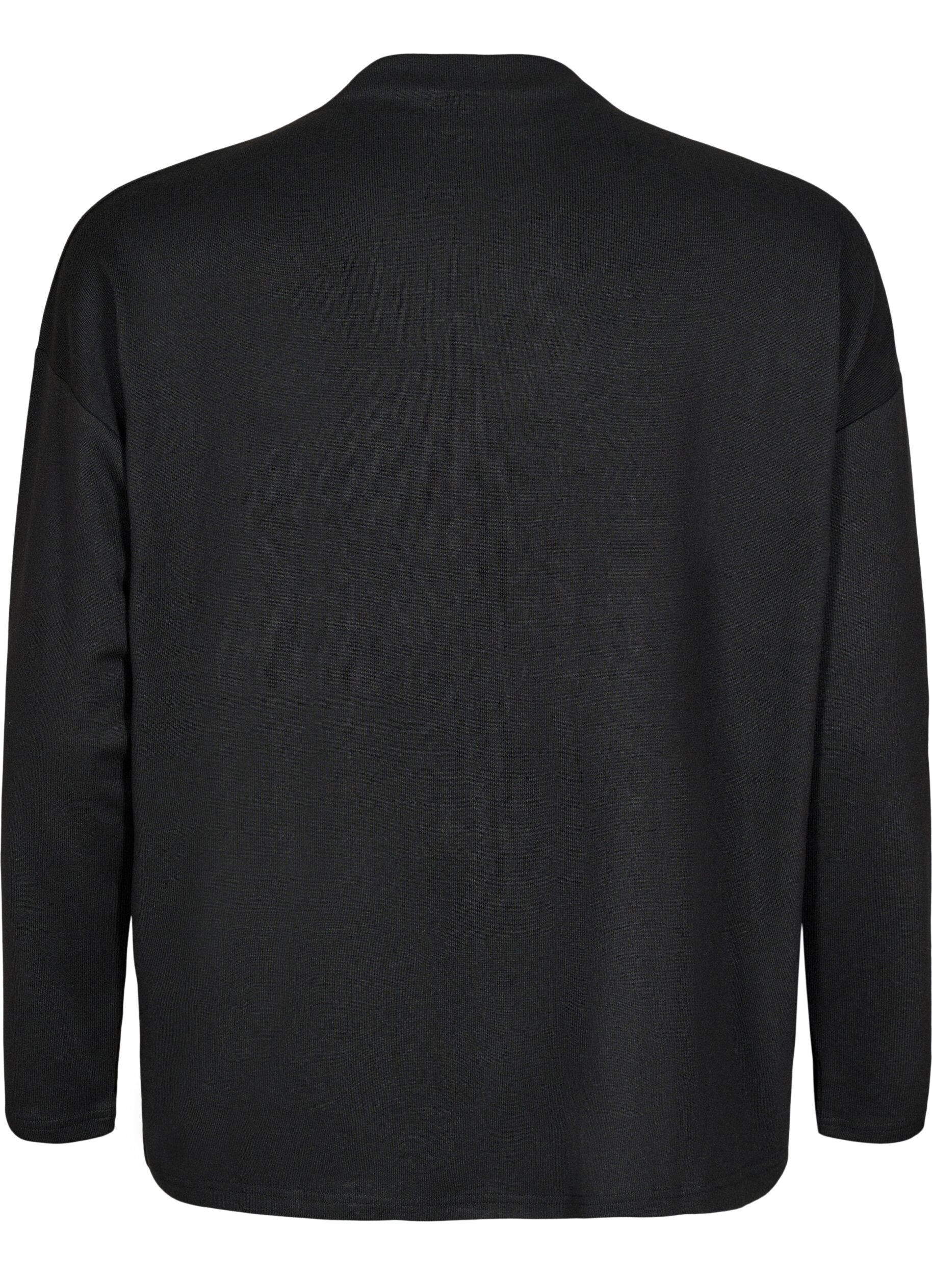 Zizzi Blouse met hoge hals, lange mouwen, Zwart, Packshot image number 1