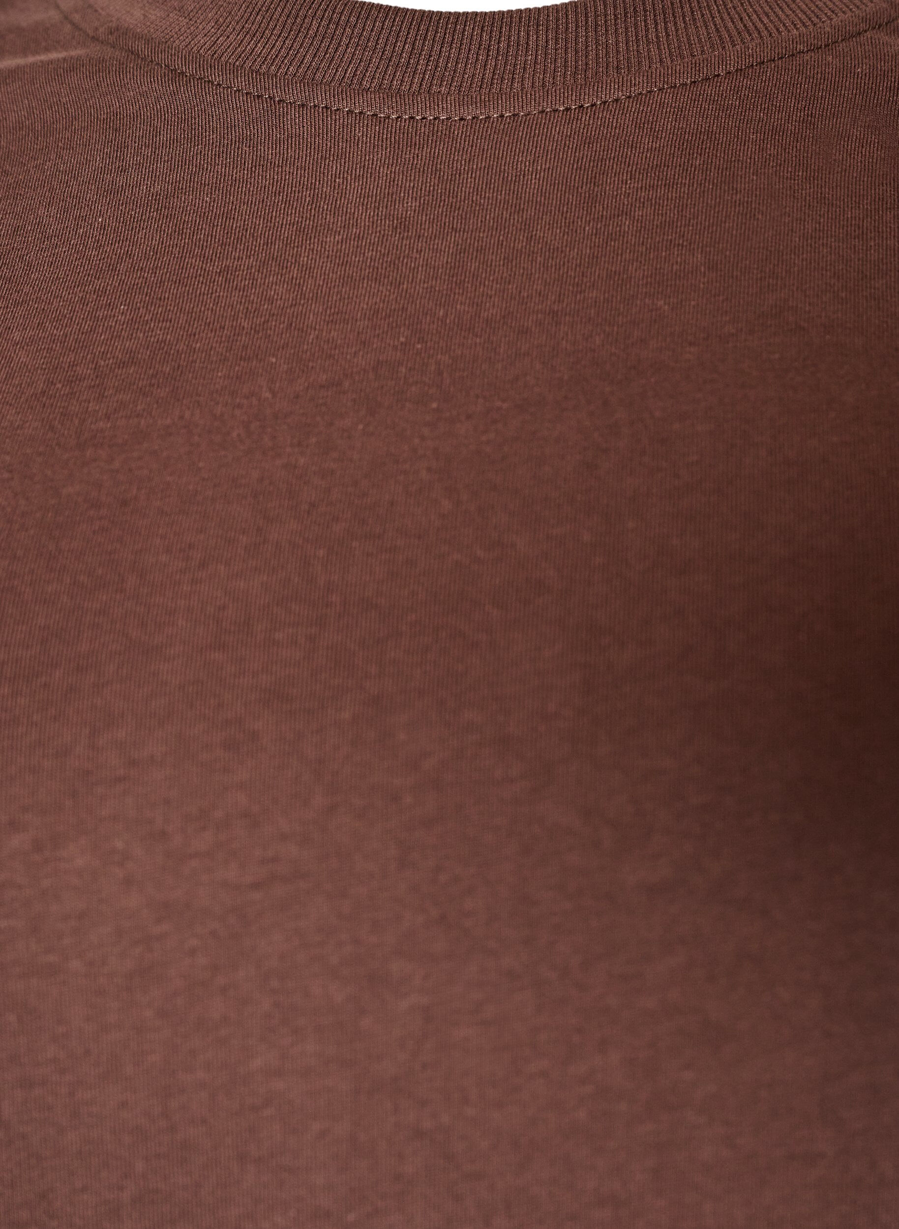 ZizziBasic katoenen T-shirt met ronde hals, Bruin, Packshot image number 2