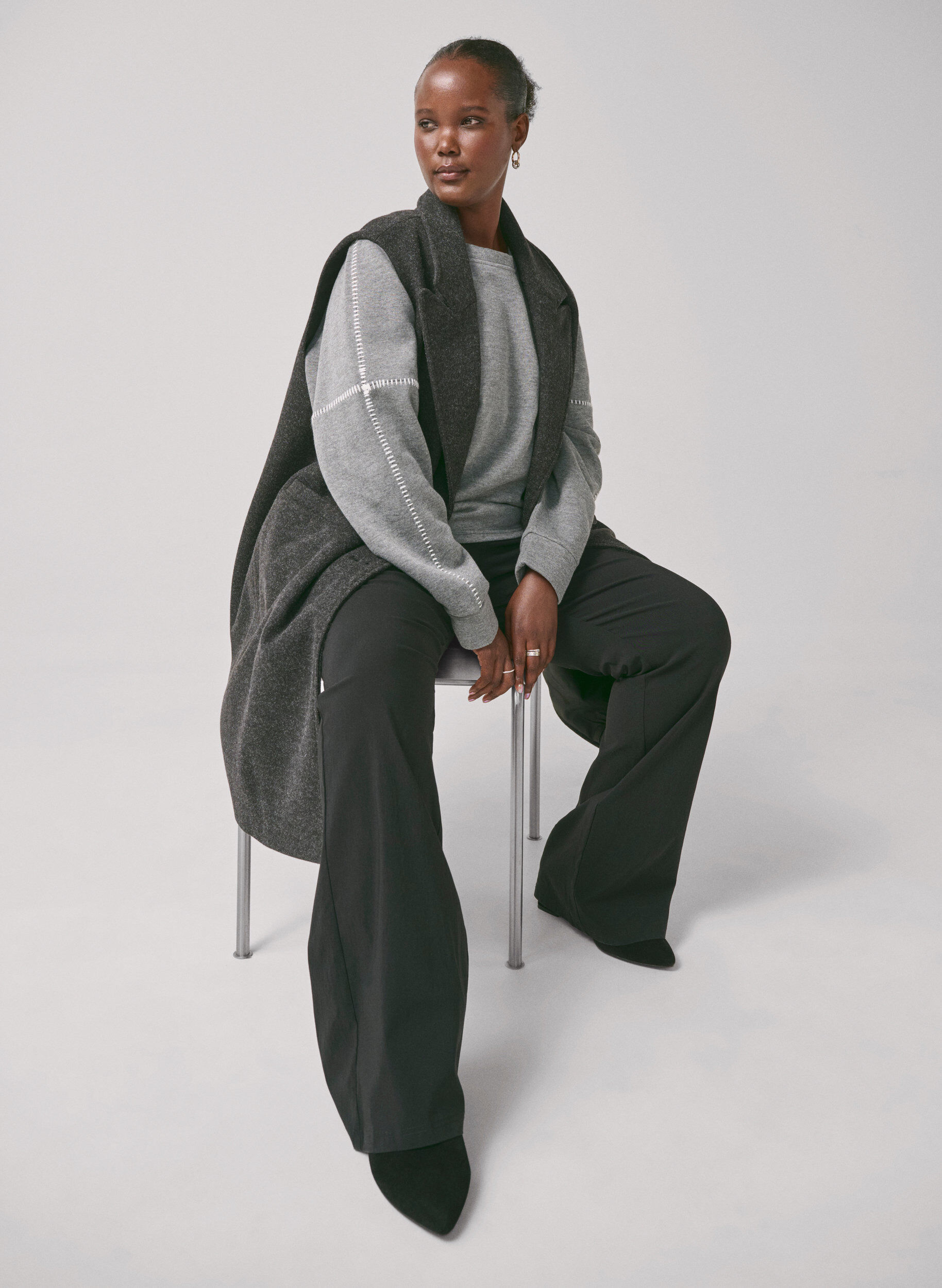 Zizzi Sweatshirt met contrasterende stiksels, Medium Grey M&eacute;l, Image image number 0