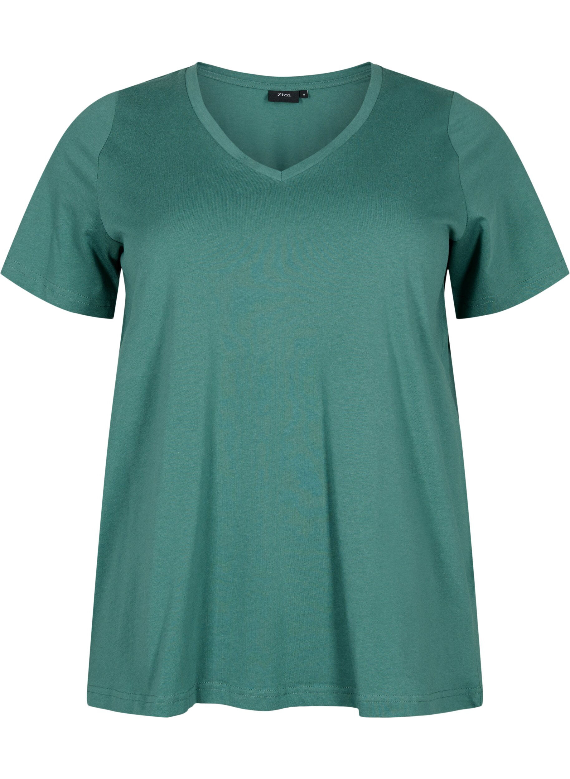 Zizzi Set van 2 basic t-shirts in katoen, Mallard Green/Black, Packshot image number 2