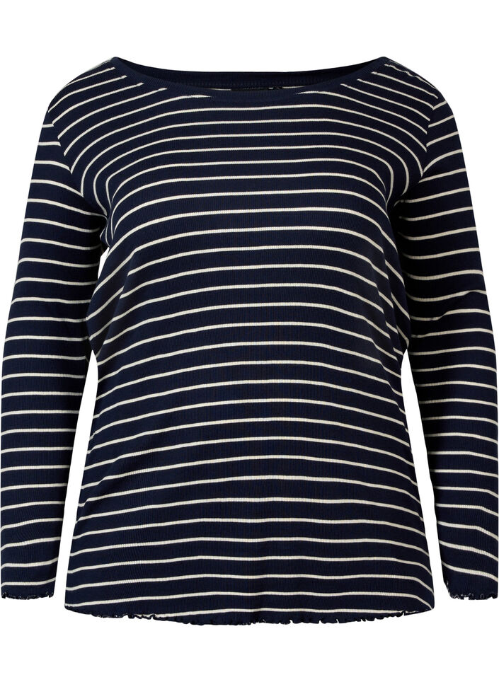 Gestreepte blouse met ronde hals, Night Sky Stripe, Packshot image number 0