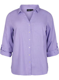 Shirtblouse met knoopsluiting van katoen-linnenmix, Lavender