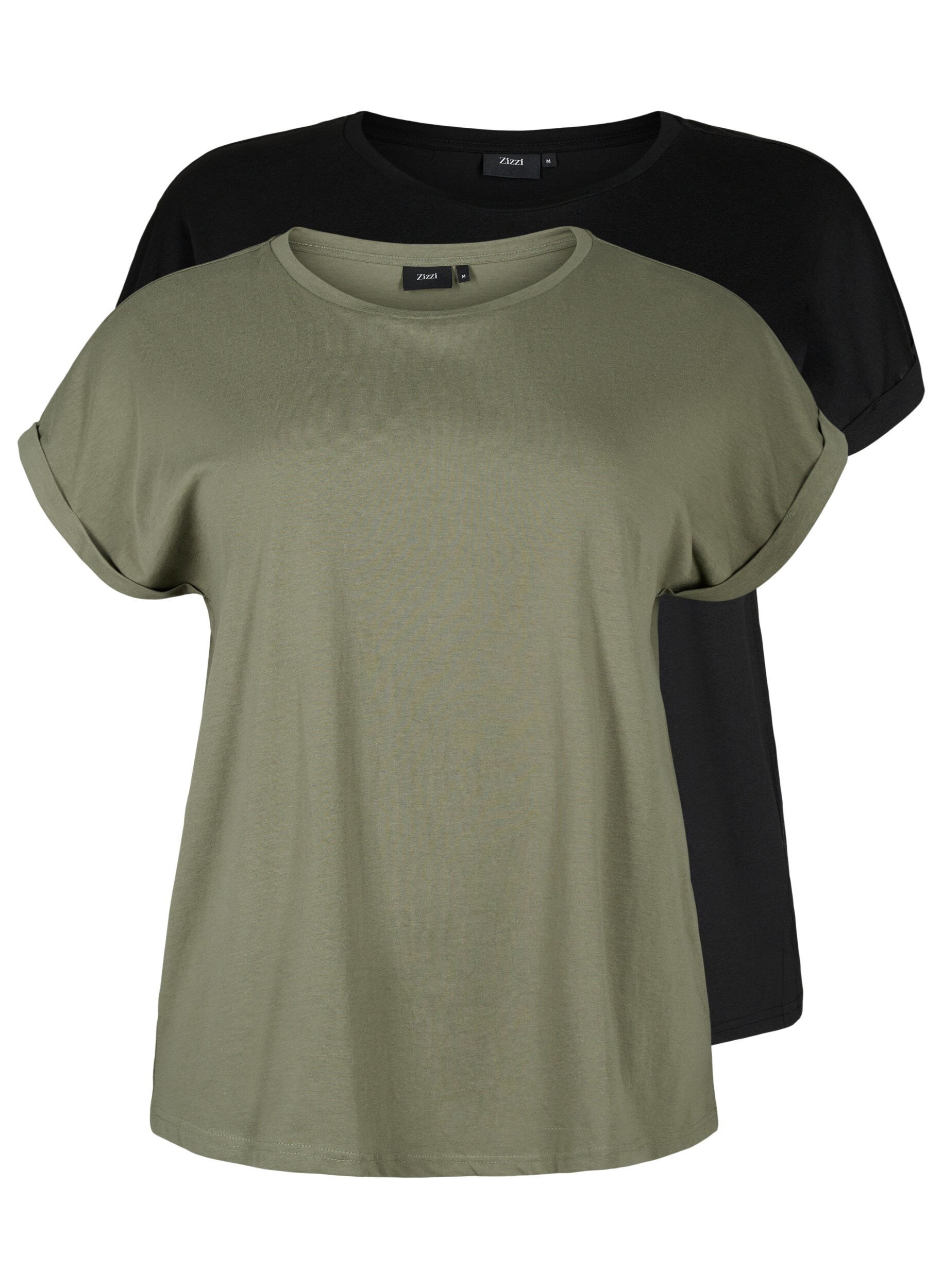 Zizzi2-pack T-shirts met korte mouwen, Groen, Packshot image number 0