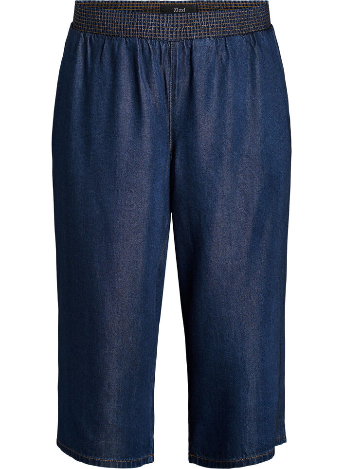 Lyocell culotte broek met wijde pijpen en denimlook, Blauw, Packshot image number 0