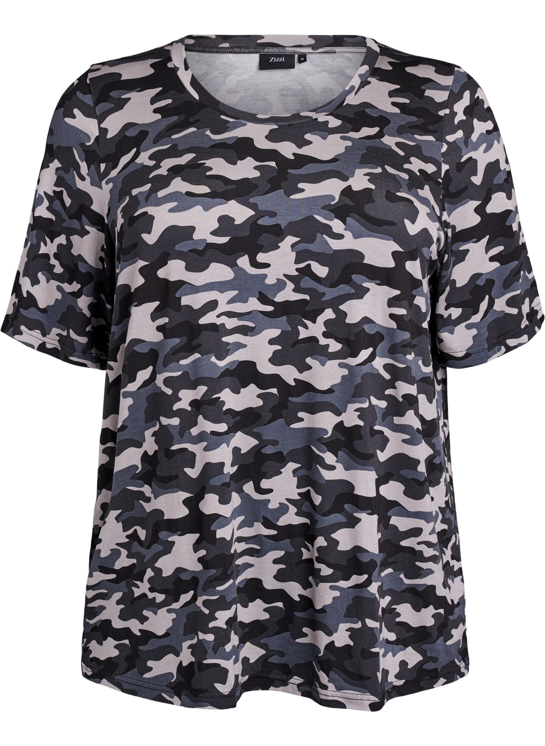 ZizziT-shirt met TENCEL&trade; Lyocell en camouflageprint, Grijs, Packshot image number 0