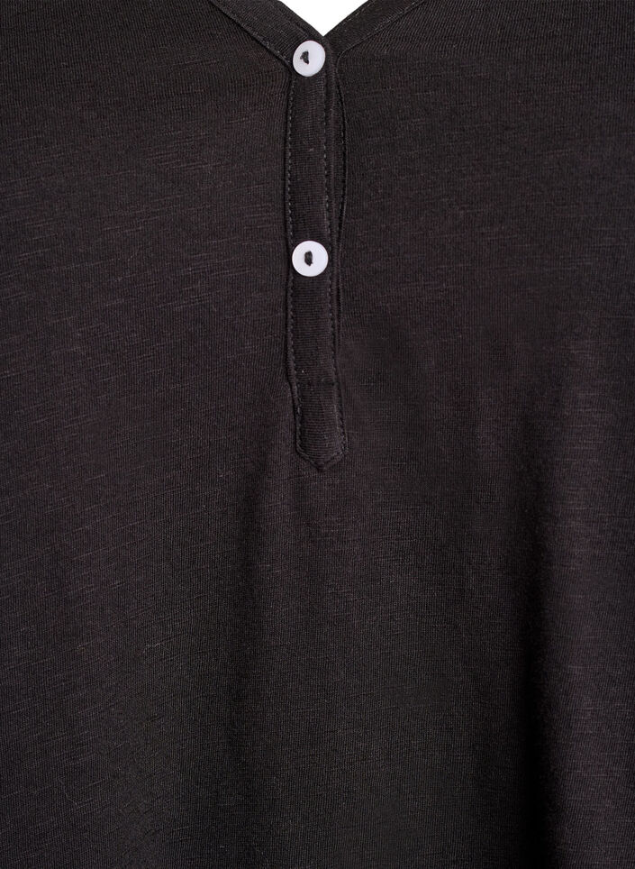 T-shirt met lange mouwen, V-hals en knopen, Zwart, Packshot image number 2