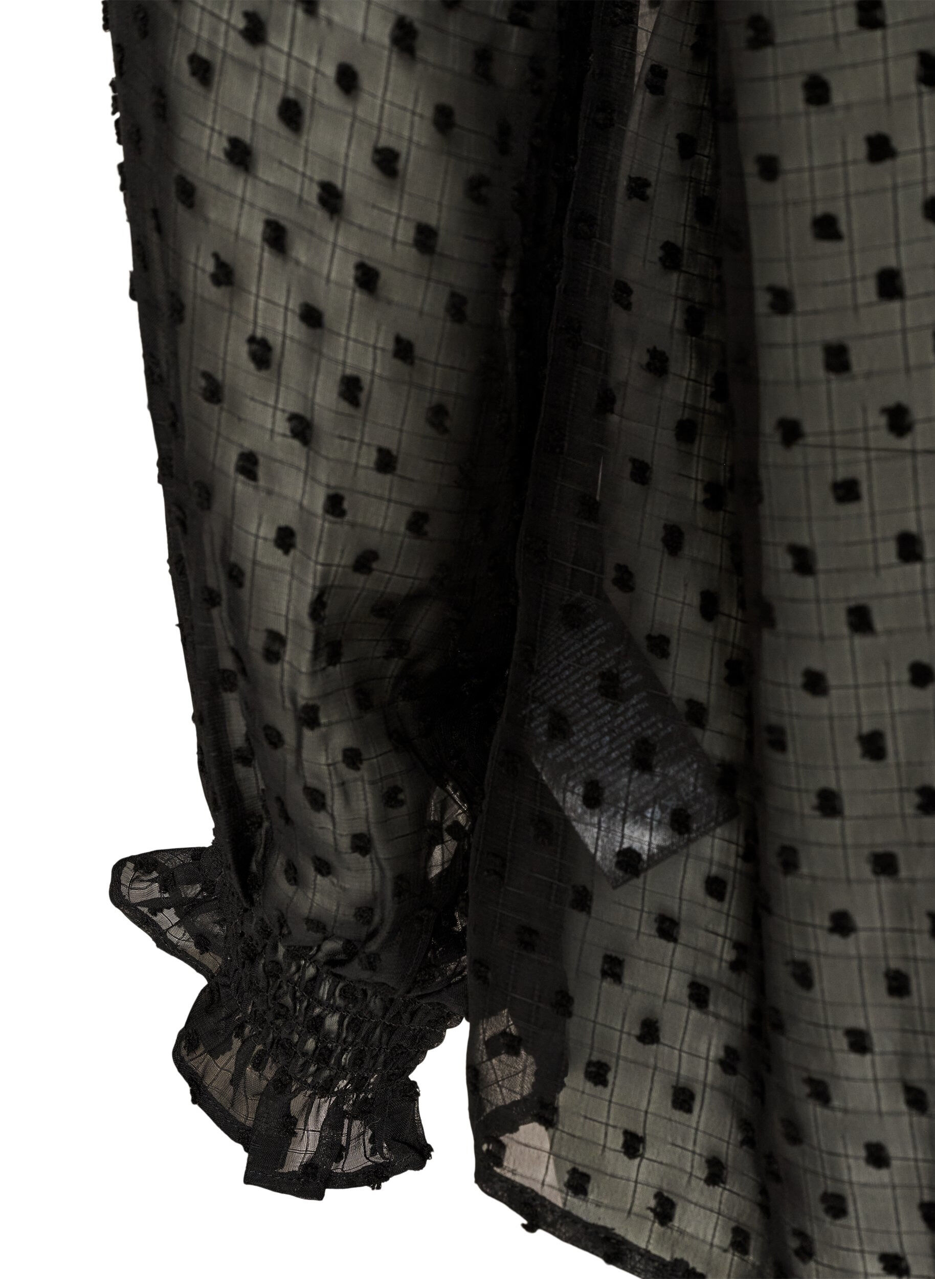ZizziOverhemdblouse met kanten inzet en stippenpatroon, Zwart, Packshot image number 3