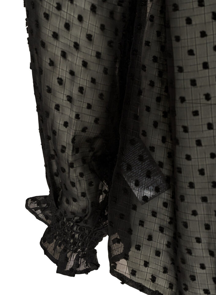 Overhemdblouse met kanten inzet en stippenpatroon, Zwart, Packshot image number 3