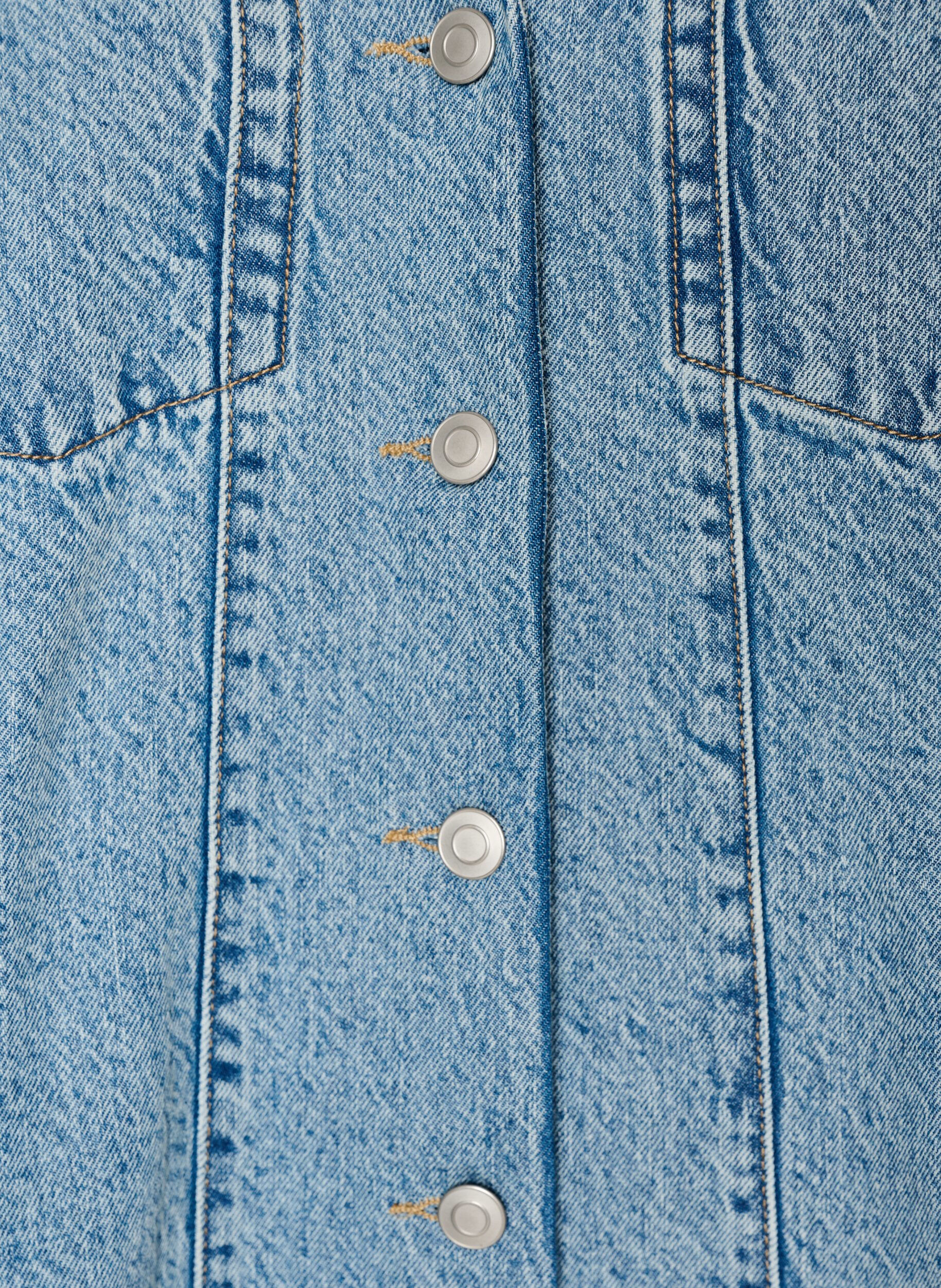 Zizzi Mouwloze denimjurk met knoopsluiting en splitten, Blauw, Packshot image number 2