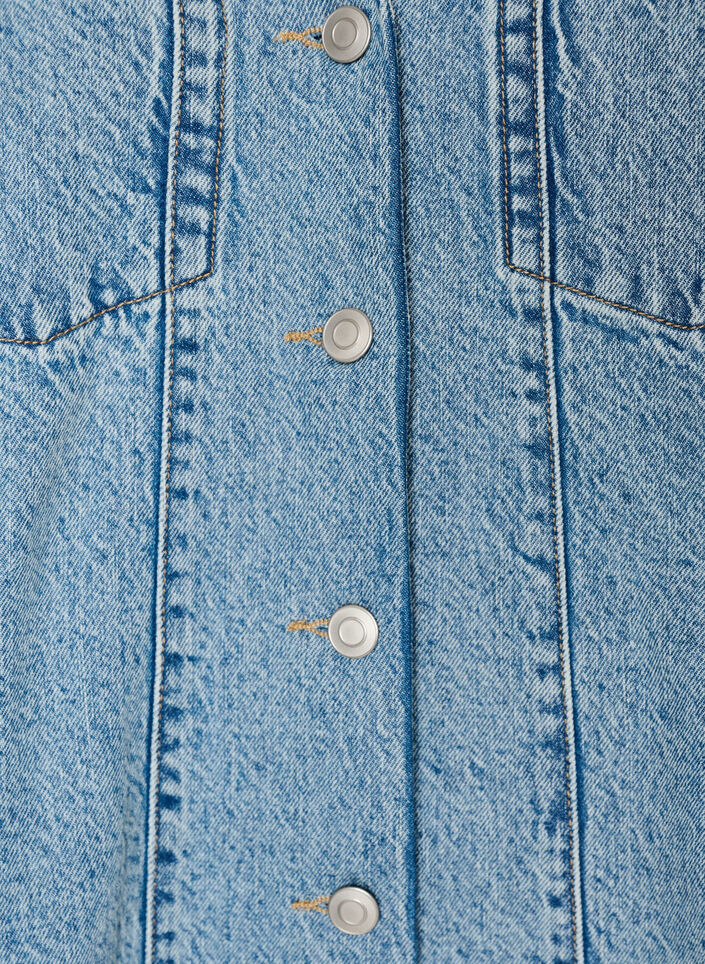Mouwloze denimjurk met knoopsluiting en splitten, Blauw, Packshot image number 2