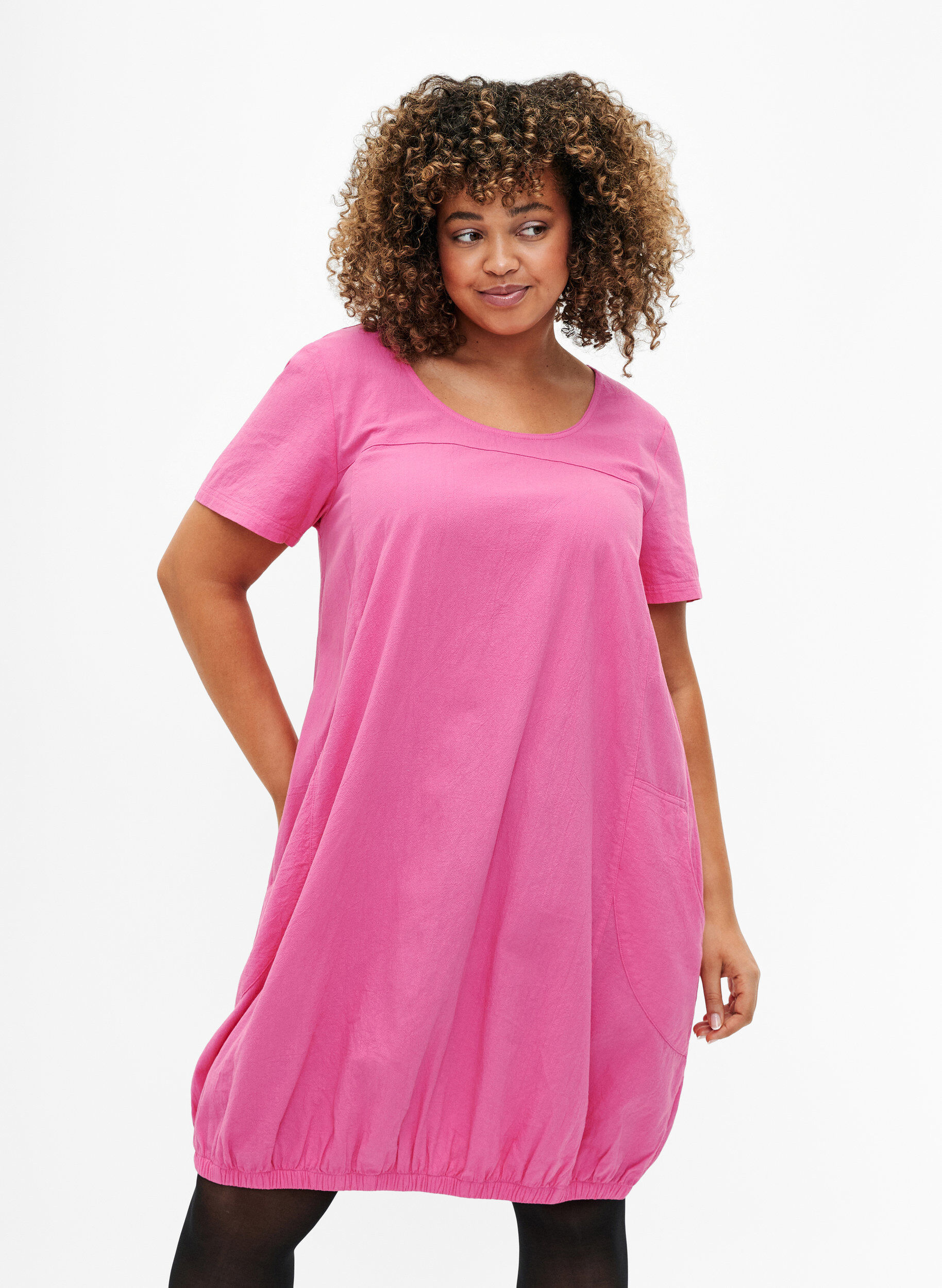 Zizzi Jurk van katoen met korte mouwen, Roze, Model image number 0