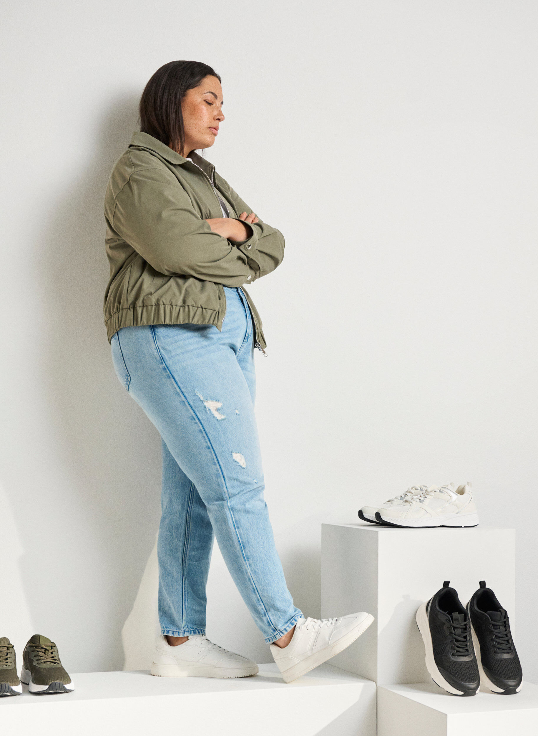 Zizzi Wide fit - Sneakers met stiksel details, Wit, Image image number 0