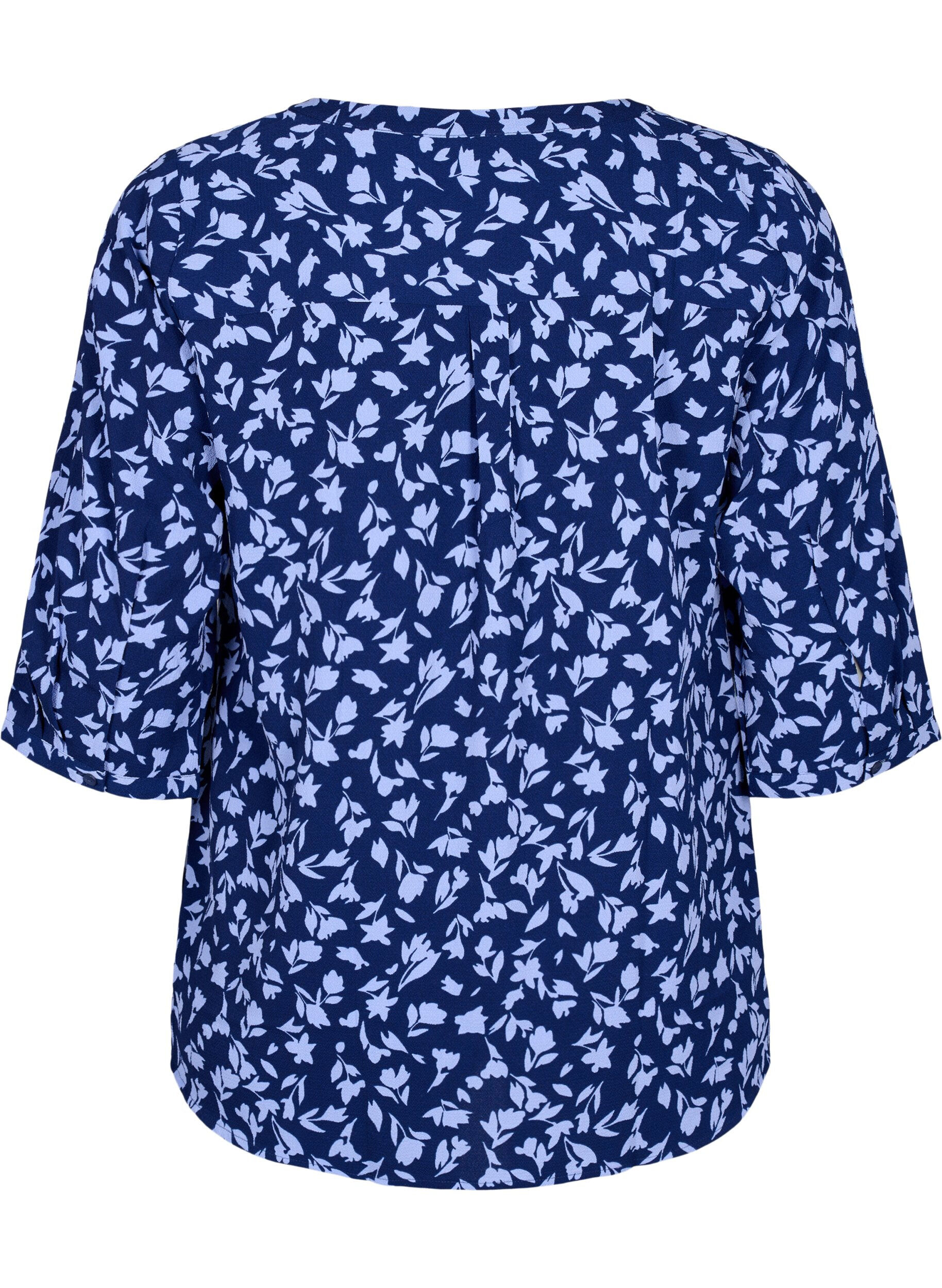 Zizzi Gebloemde blouse met 3/4 mouwen, M. Blue Flower AOP, Packshot image number 1