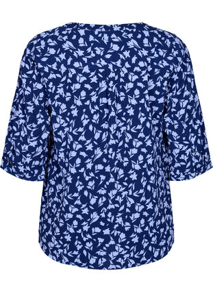 Gebloemde blouse met 3/4 mouwen, M. Blue Flower AOP, Packshot image number 1