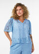 Kanten shorts met hoge taille en zakken, Blauw, Model image number 0