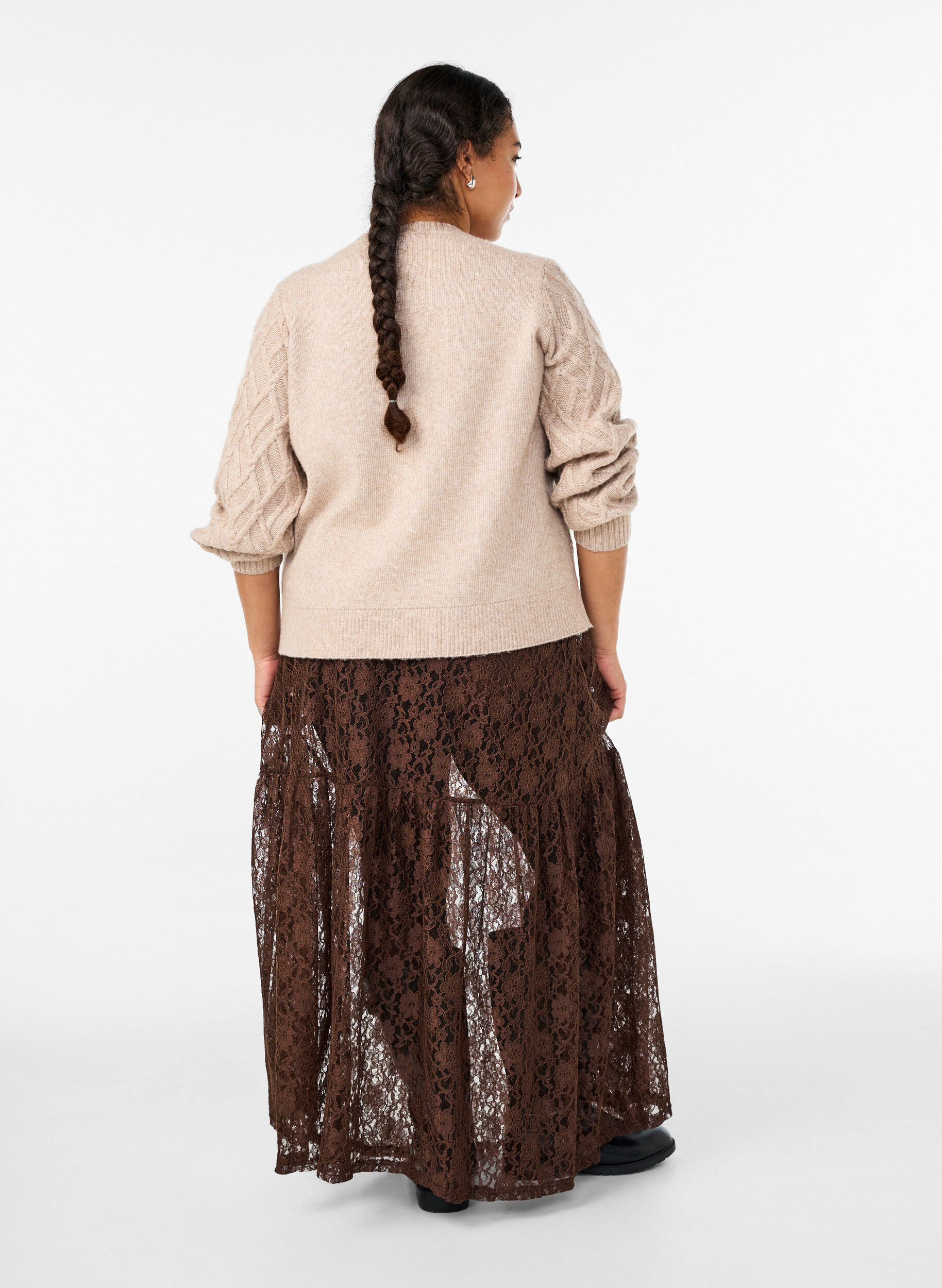 Zizzi Maxi kanten rok, Bruin, Model image number 1