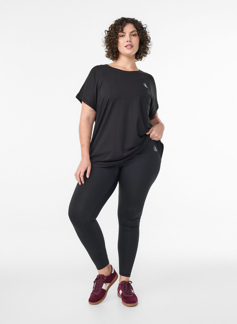 Gecropte basic workout leggings, Zwart, Model