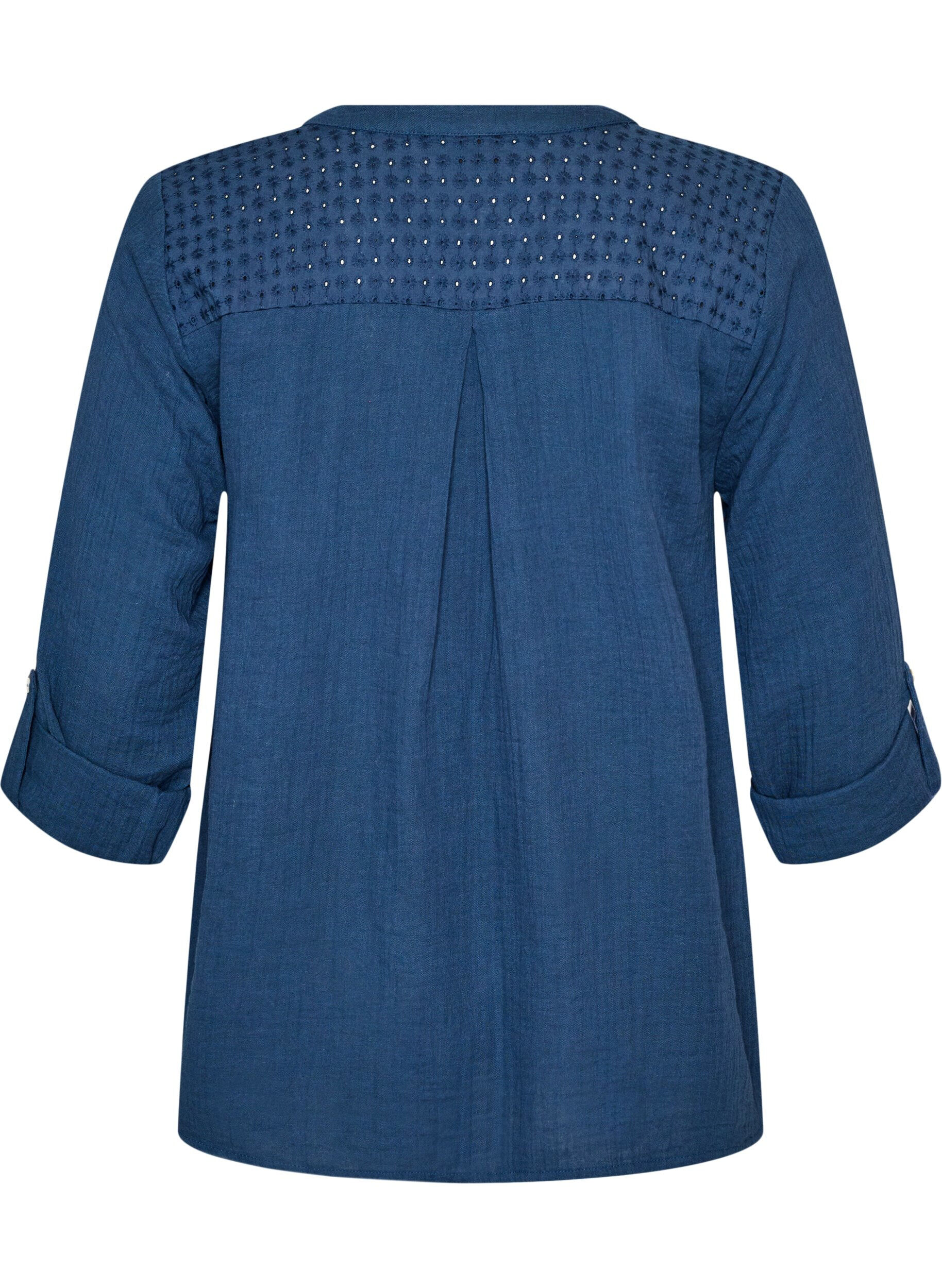 ZizziBlouse in katoenen mousseline met broderie anglaise, Blauw, Packshot image number 1