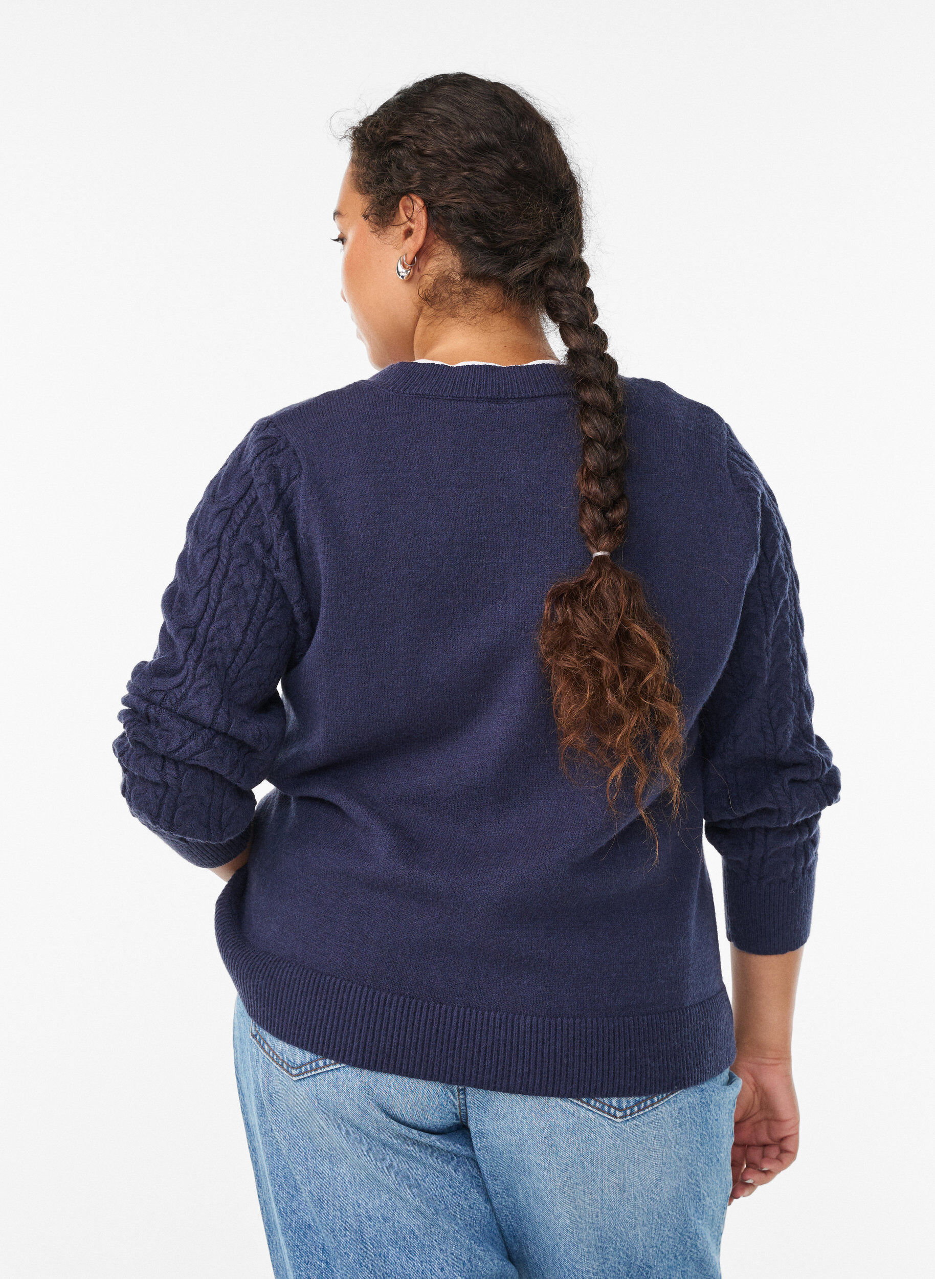 Zizzi Cardigan met kabelbreisel mouwen, Blauw, Model image number 2