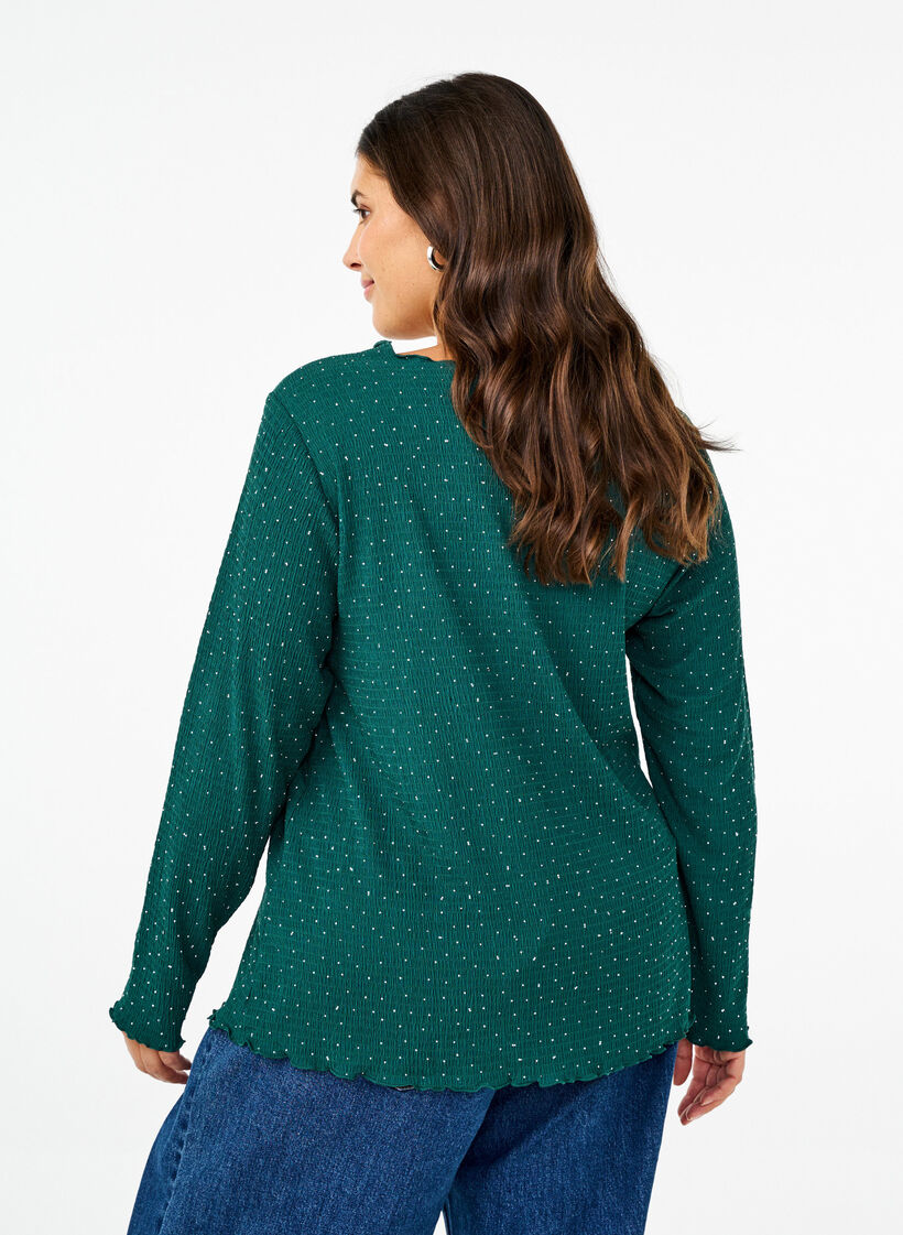 Blouse met lange mouwen en strassstenen, Groen, Model image number 2