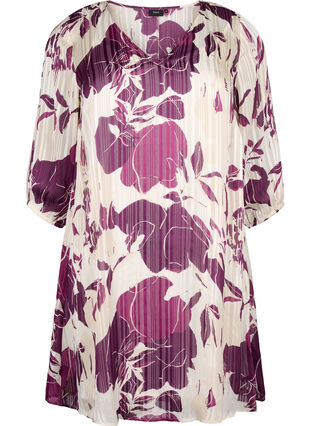 Bedrukte jurk met V-hals en 3/4 mouwen, D.Purple Graphic AOP, Packshot image number 0