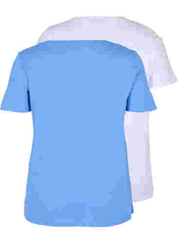 Set van 2 basic t-shirts in katoen, Ultramarine/White, Packshot image number 1