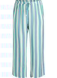 Gestreepte broek met hoge taille en wijde pijpen, Vanille