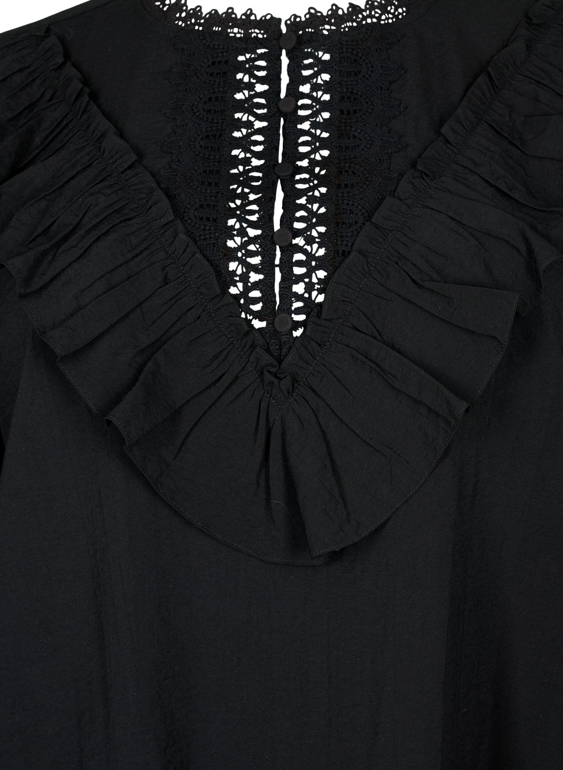 Zizzi Viscose blouse met ruches en borduursel, Black, Packshot image number 2