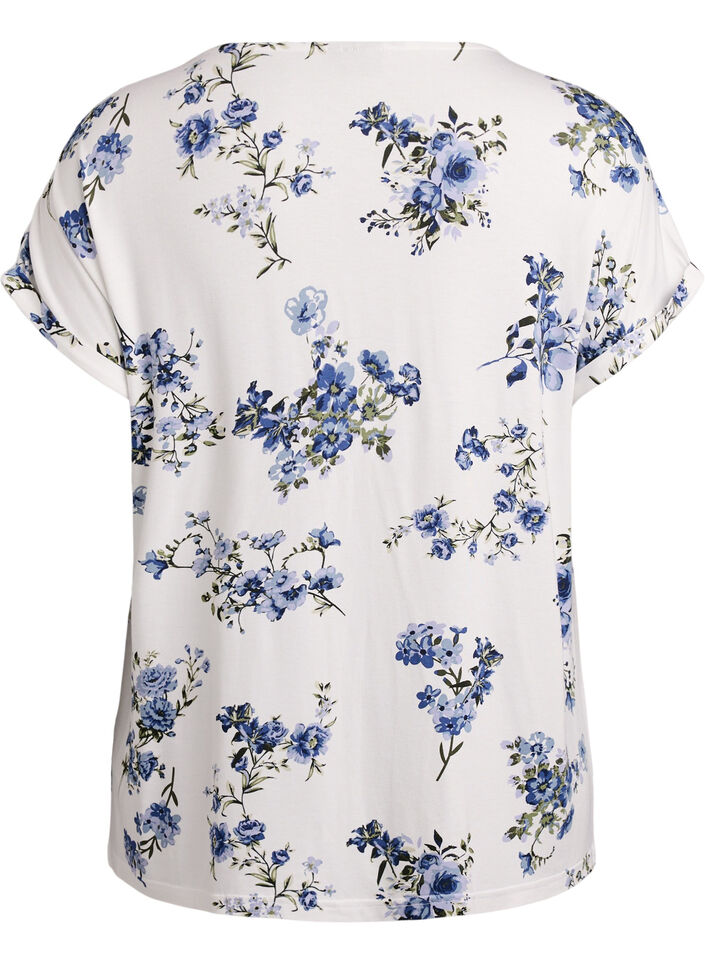 T-shirt met bloemenprint, Vanille, Packshot image number 1