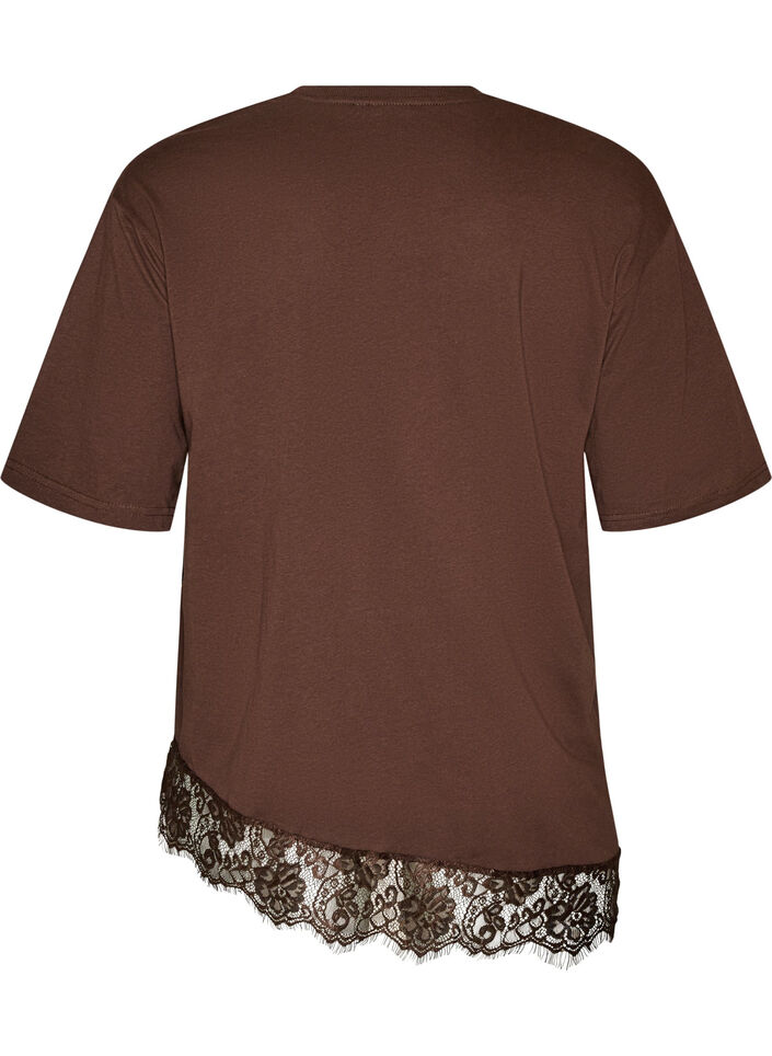 T-shirt met asymmetrische kanten zoom, Bruin, Packshot image number 1