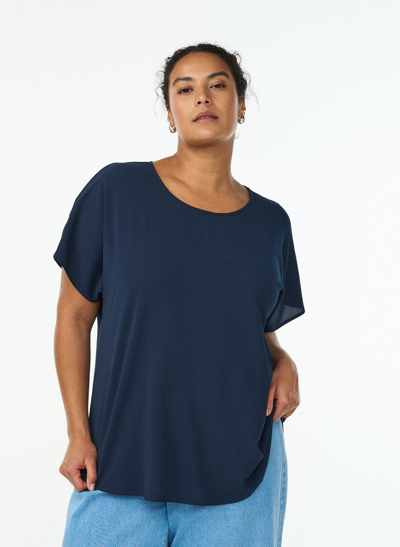 Top met korte mouwen en ronde hals, Blauw, Model image number 0