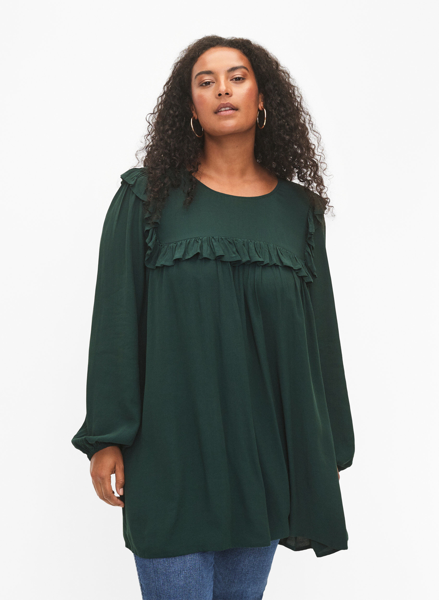 Zizzi Tuniek van viscose met ruches, Scarab, Model image number 0